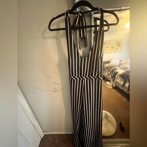 Open back stripe jumpsuit